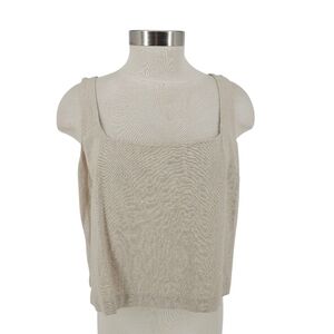 Old Navy Cropped Tank Top Linen Oatmeal Beige Sleeveless Square Neck Shirt Large